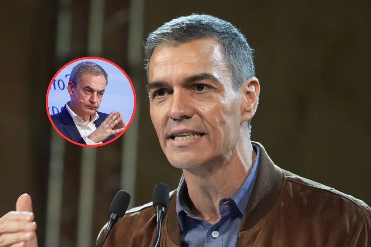 Hombre de mediana edad hablando ante dos micrófonos con gesto serio y un recuadro circular que muestra a otro hombre pensativo en segundo plano