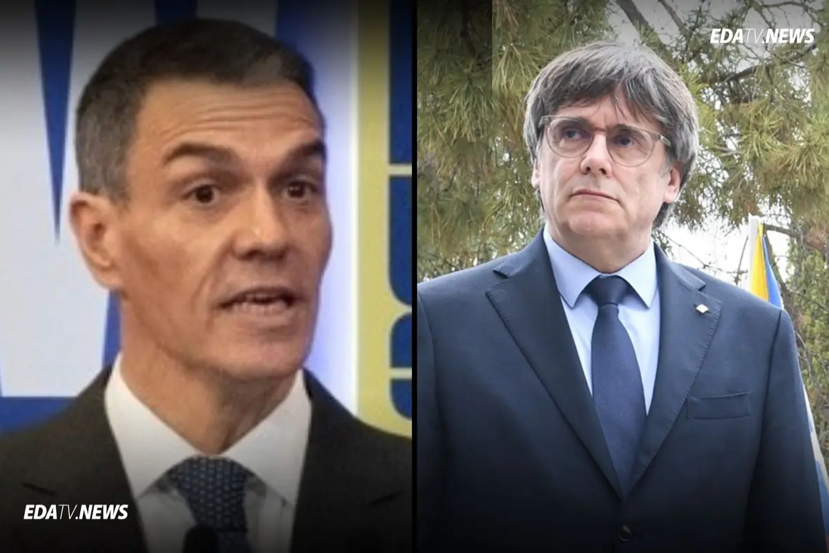 Montaje dividido en dos mostrando a dos hombres con traje y corbata en contextos distintos uno en interior frente a un fondo azul y amarillo y otro en exterior con árboles detrás
