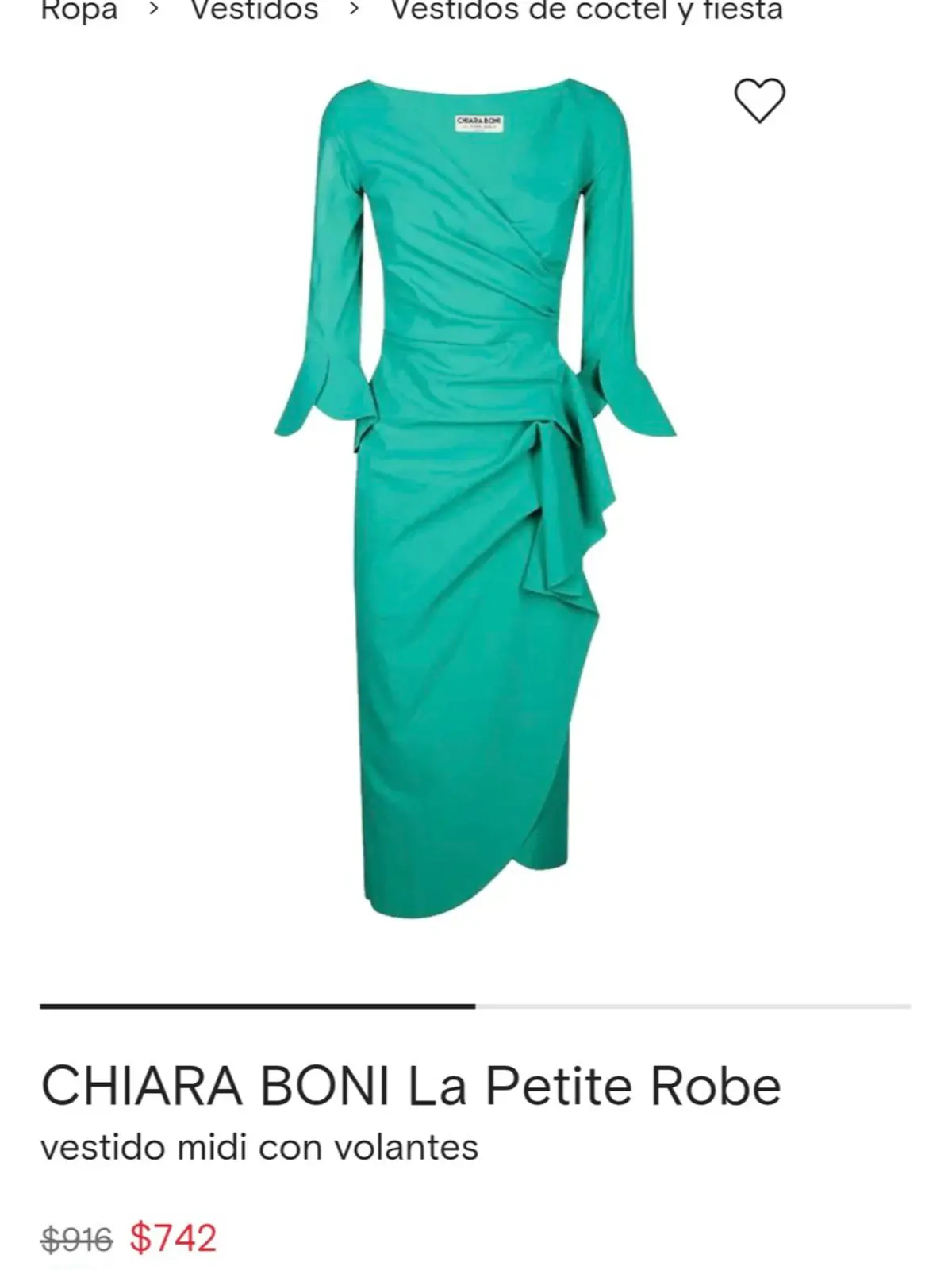 Vestido midi verde esmeralda Chiara Boni La Petite Robe con volantes y mangas largas ajustadas