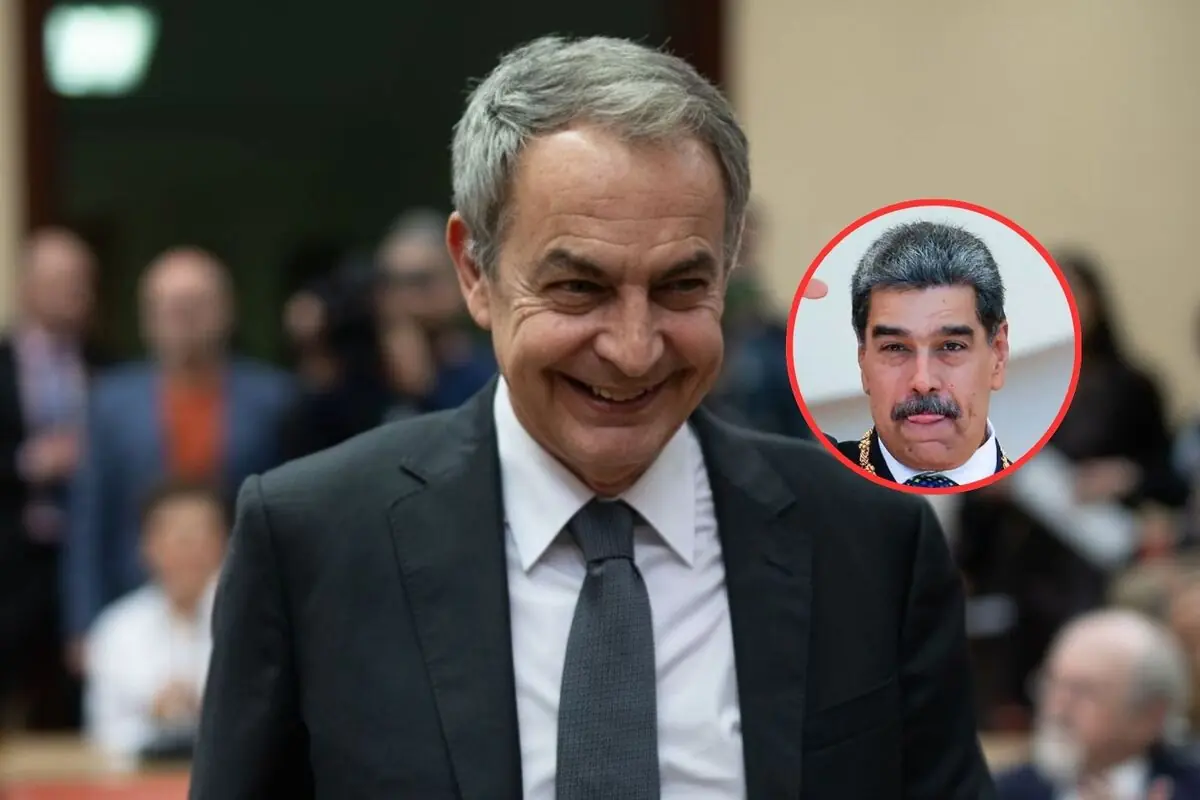 Hombre de traje sonriendo en primer plano con un recuadro circular que muestra el rostro de otro hombre al fondo desenfocado