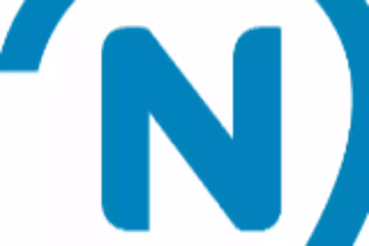 Logotipo con una letra N azul en un diseño circular.