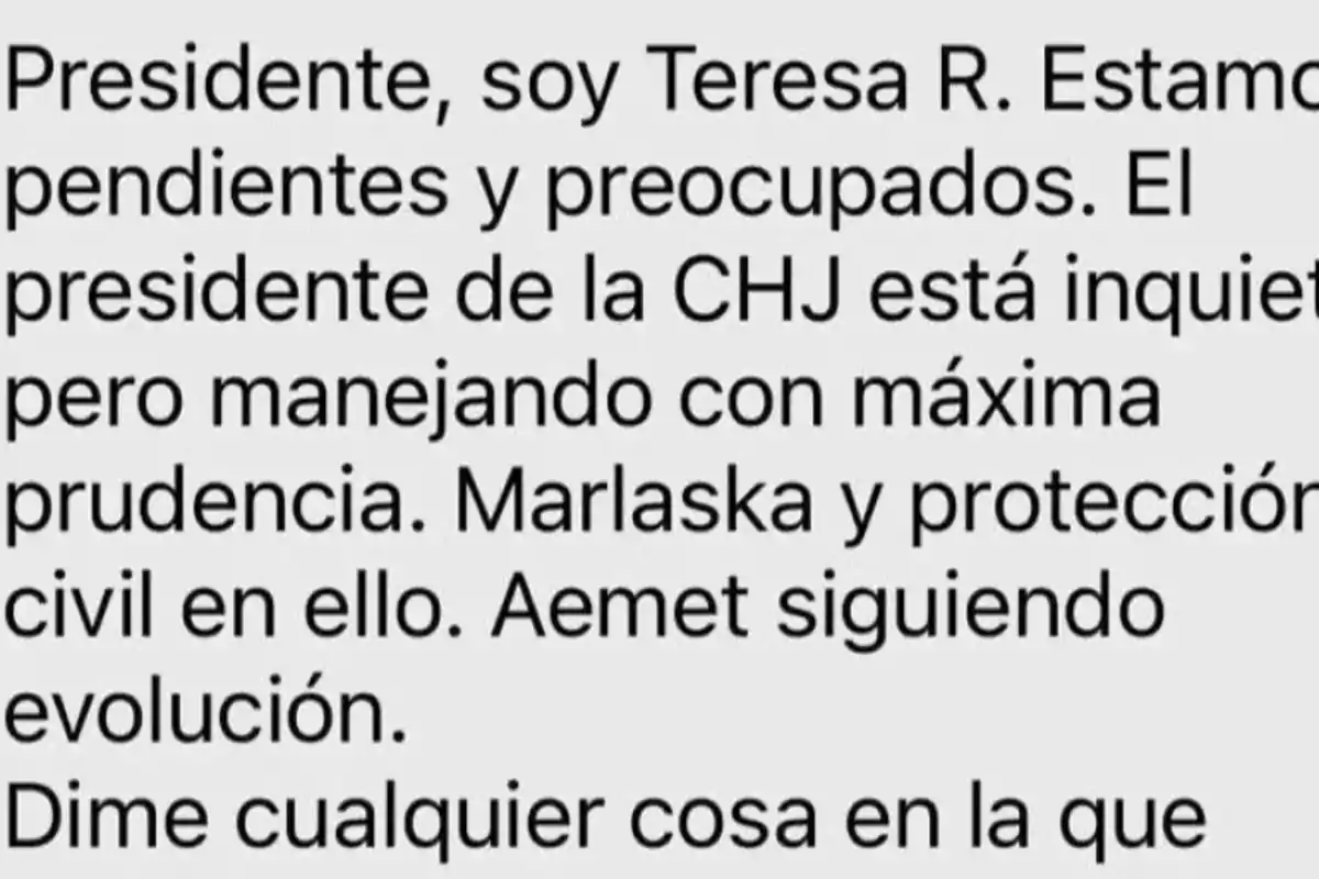 Mensaje de Teresa R. al presidente sobre la situación DANA