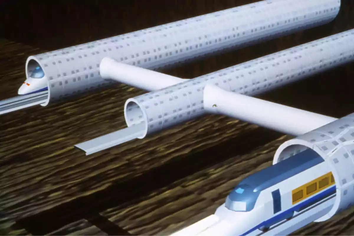 Trenes de alta velocidad dentro de túneles futuristas. Trenes de alta velocidad dentro de túneles futuristas.