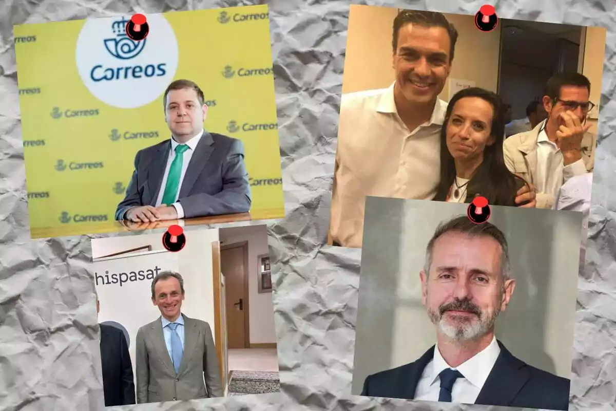 Un collage de cuatro fotografías muestra a diferentes personas en entornos formales y casuales, con una imagen destacando el logotipo de Correos. Un collage de cuatro fotografías muestra a diferentes personas en entornos formales y casuales, con una imagen destacando el logotipo de Correos.