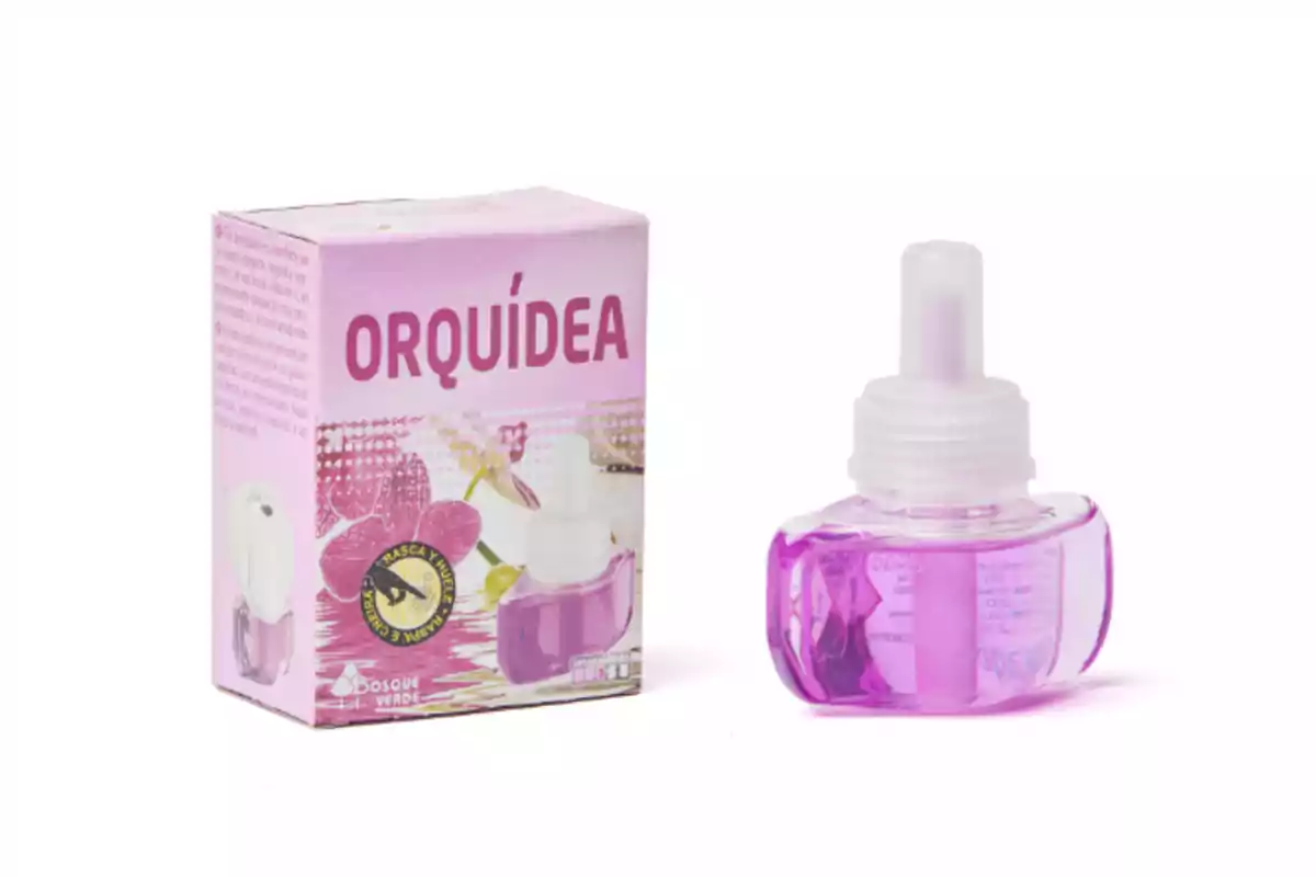 Ambientador eléctrico con fragancia de orquídea en envase y caja de color rosa Ambientador eléctrico con fragancia de orquídea en envase y caja de color rosa