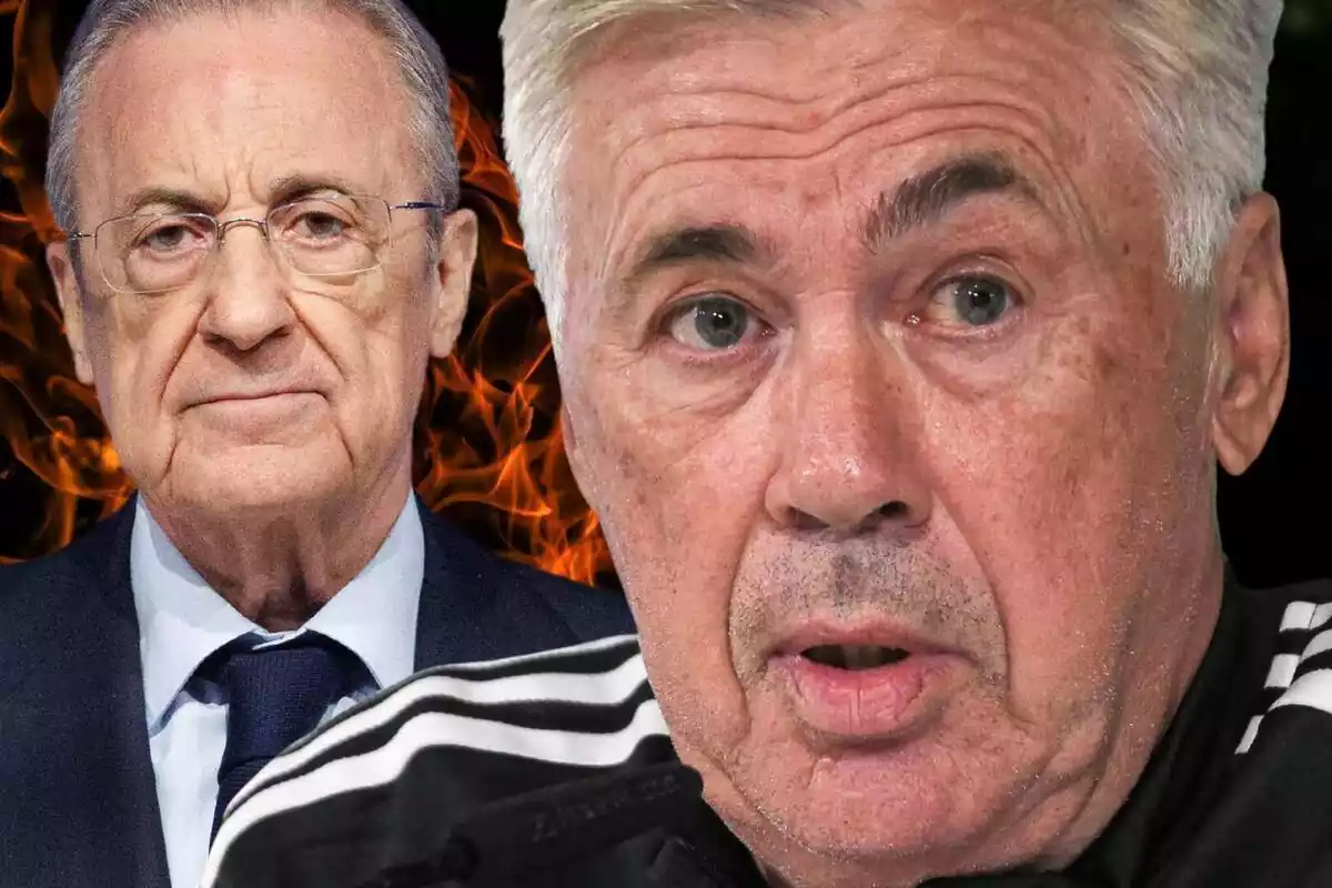 Carlo Ancelotti mira al frente con Florentino Pérez en el fondo