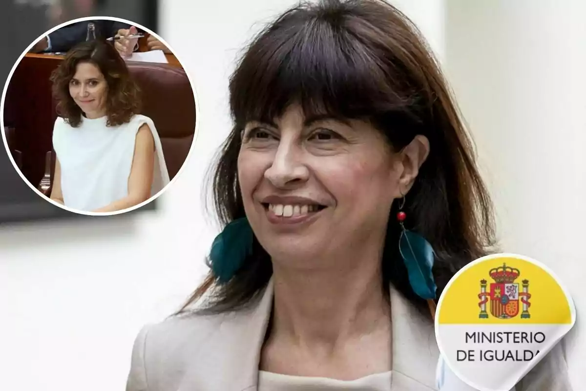 Dos mujeres sonrientes, una en primer plano y otra en un recuadro circular, con el logo del Ministerio de Igualdad de España en la esquina inferior derecha.