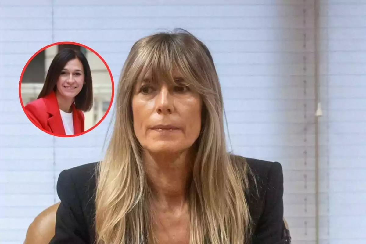 Una mujer de cabello largo y rubio está sentada frente a una ventana con persianas, y en la esquina superior izquierda hay un recuadro con la imagen de otra mujer de cabello oscuro y corto sonriendo.