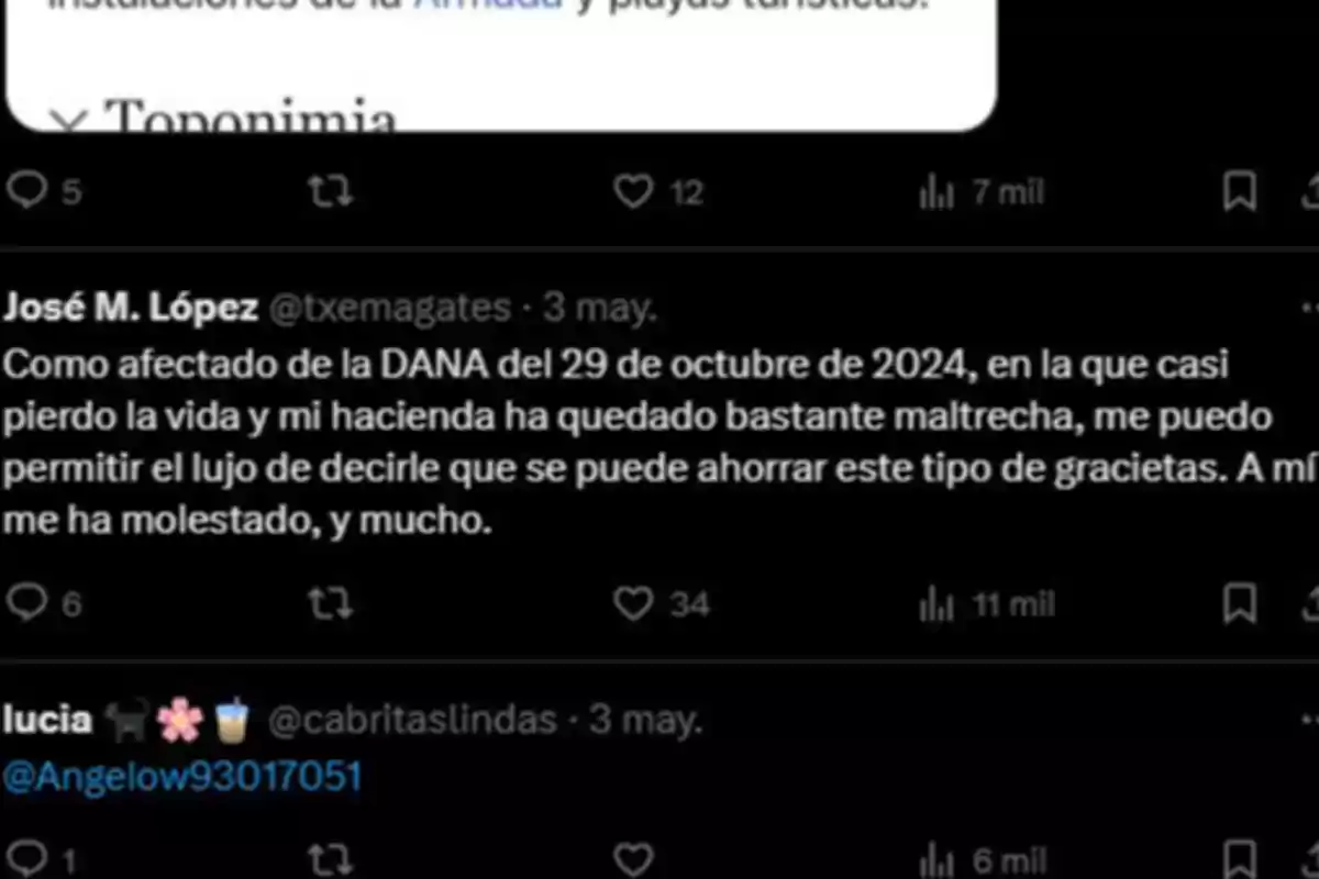 Una persona expresa su descontento en Twitter tras haber sido afectada por un evento climático en octubre de 2024, mencionando que casi pierde la vida y su propiedad quedó dañada, y critica a alguien por hacer comentarios inapropiados. Una persona expresa su descontento en Twitter tras haber sido afectada por un evento climático en octubre de 2024, mencionando que casi pierde la vida y su propiedad quedó dañada, y critica a alguien por hacer comentarios inapropiados.