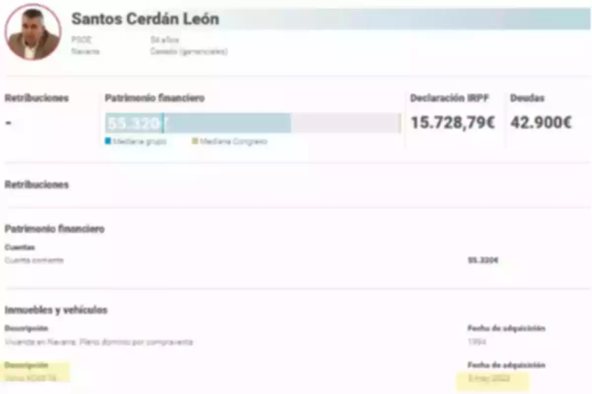 Una captura de pantalla muestra información financiera y personal de una persona, incluyendo su nombre, edad, afiliación política, patrimonio financiero, declaración de impuestos y deudas, así como detalles sobre inmuebles y vehículos. Una captura de pantalla muestra información financiera y personal de una persona, incluyendo su nombre, edad, afiliación política, patrimonio financiero, declaración de impuestos y deudas, así como detalles sobre inmuebles y vehículos.