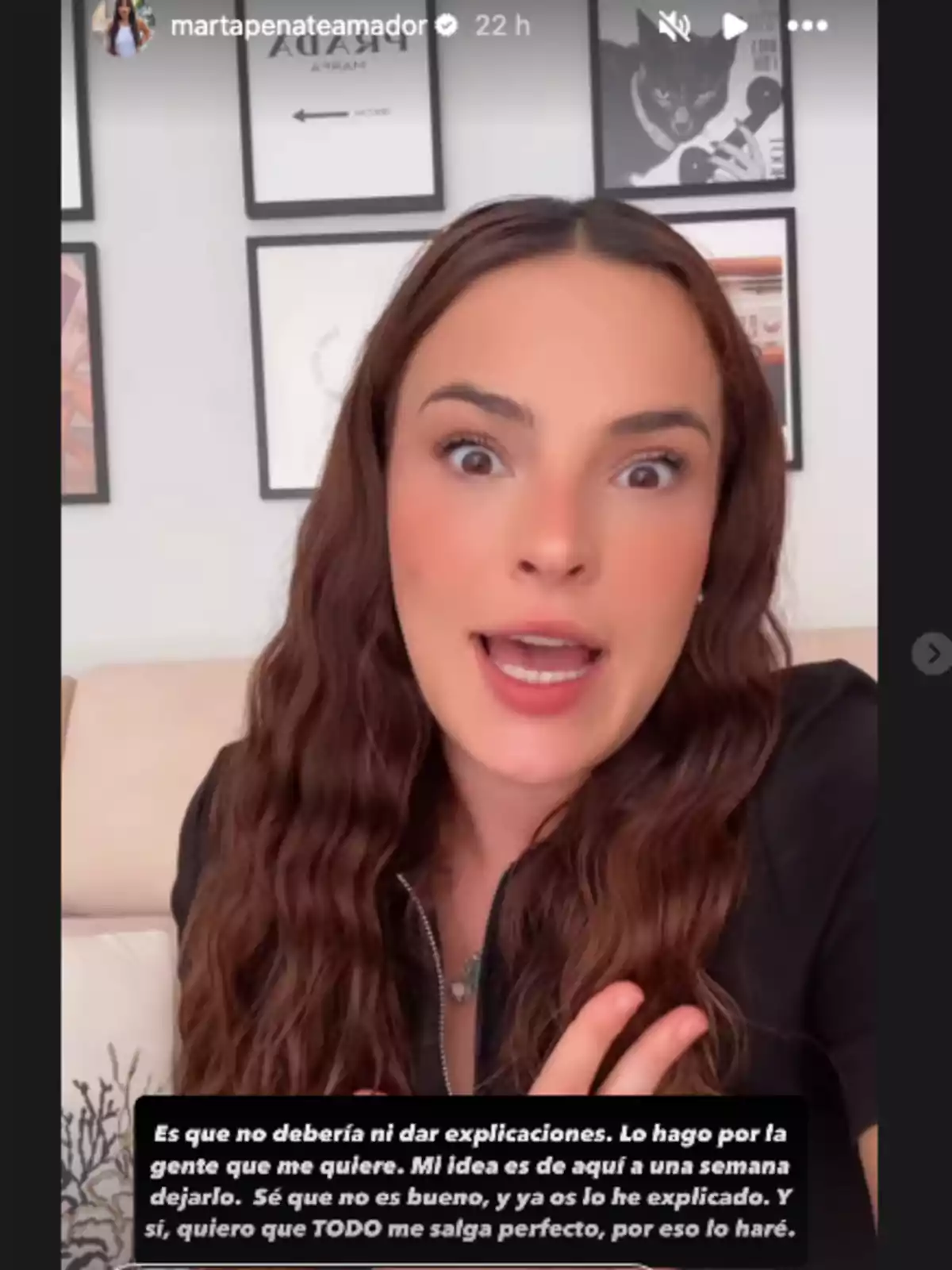 Marta Peñate hablando frente a la cámara con expresión seria, sentada en un sofá y con cuadros en la pared de fondo, acompañada de un recuadro de texto en la parte inferior Marta Peñate hablando frente a la cámara con expresión seria, sentada en un sofá y con cuadros en la pared de fondo, acompañada de un recuadro de texto en la parte inferior