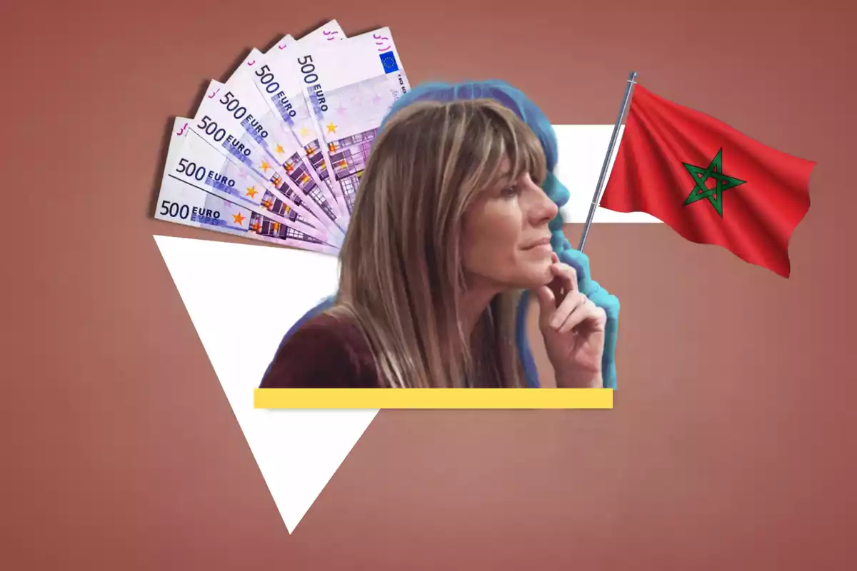 Collage de Begoña Gómez sobre supuesta cuenta de banco en Marruecos