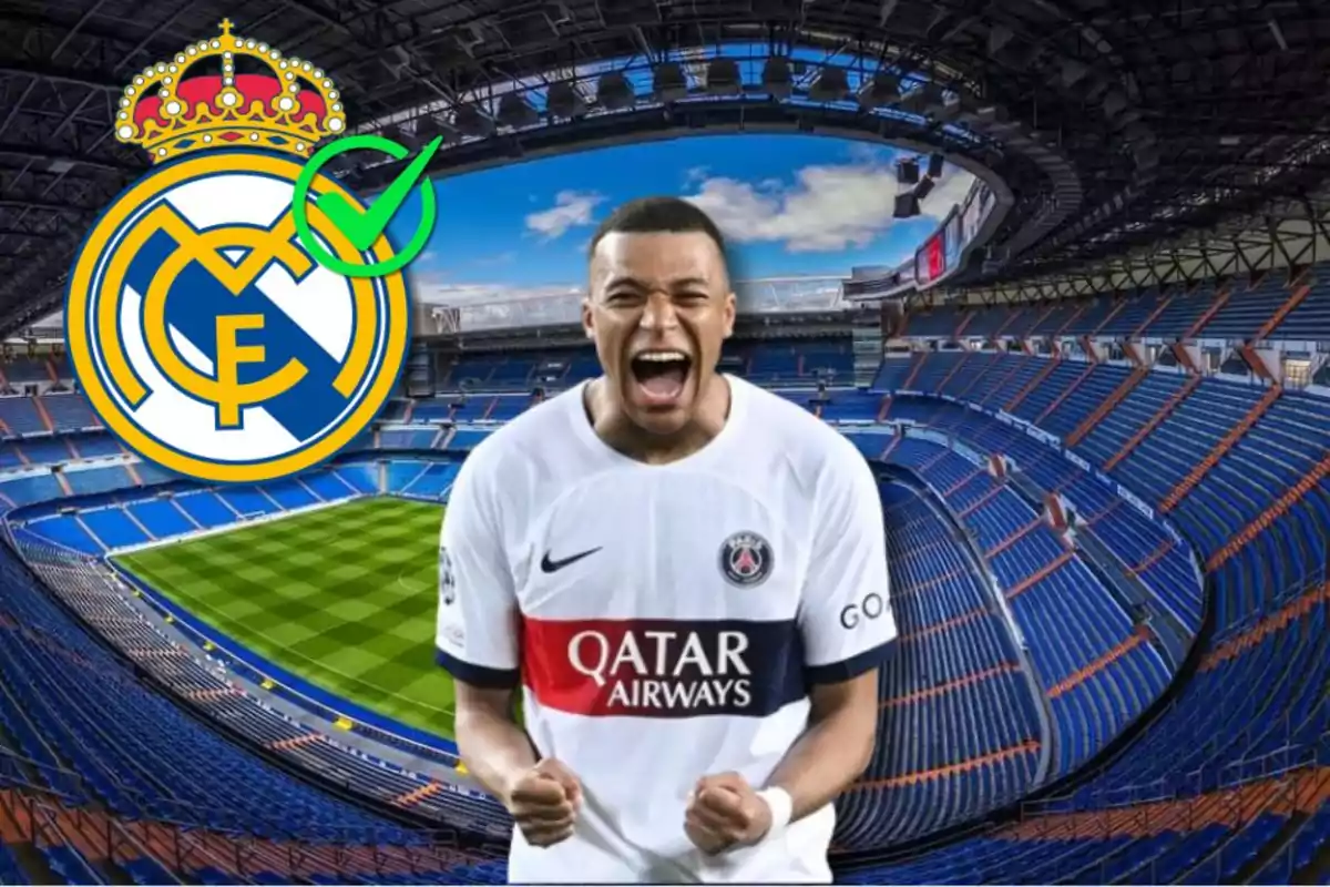 Collage de Mbappé y su fichaje en el Real Madrid