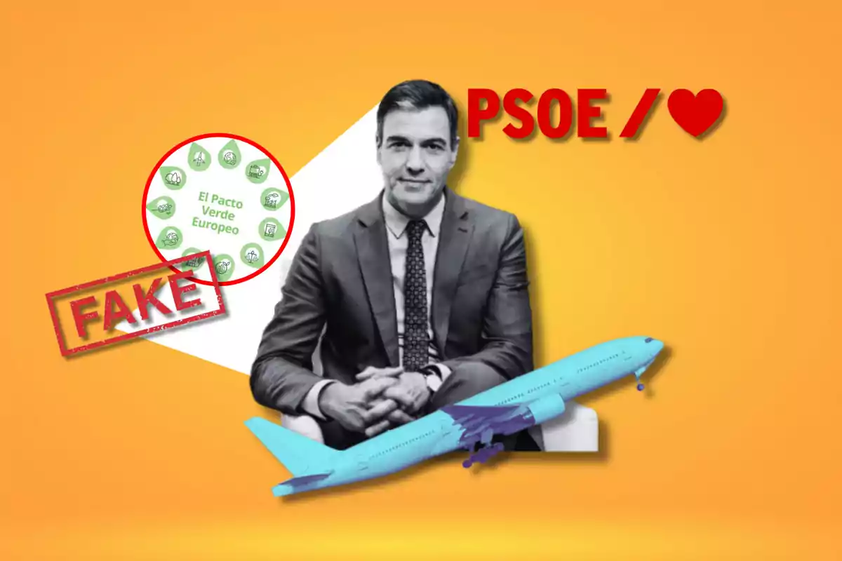 Collage de Sánchez y un jet privado