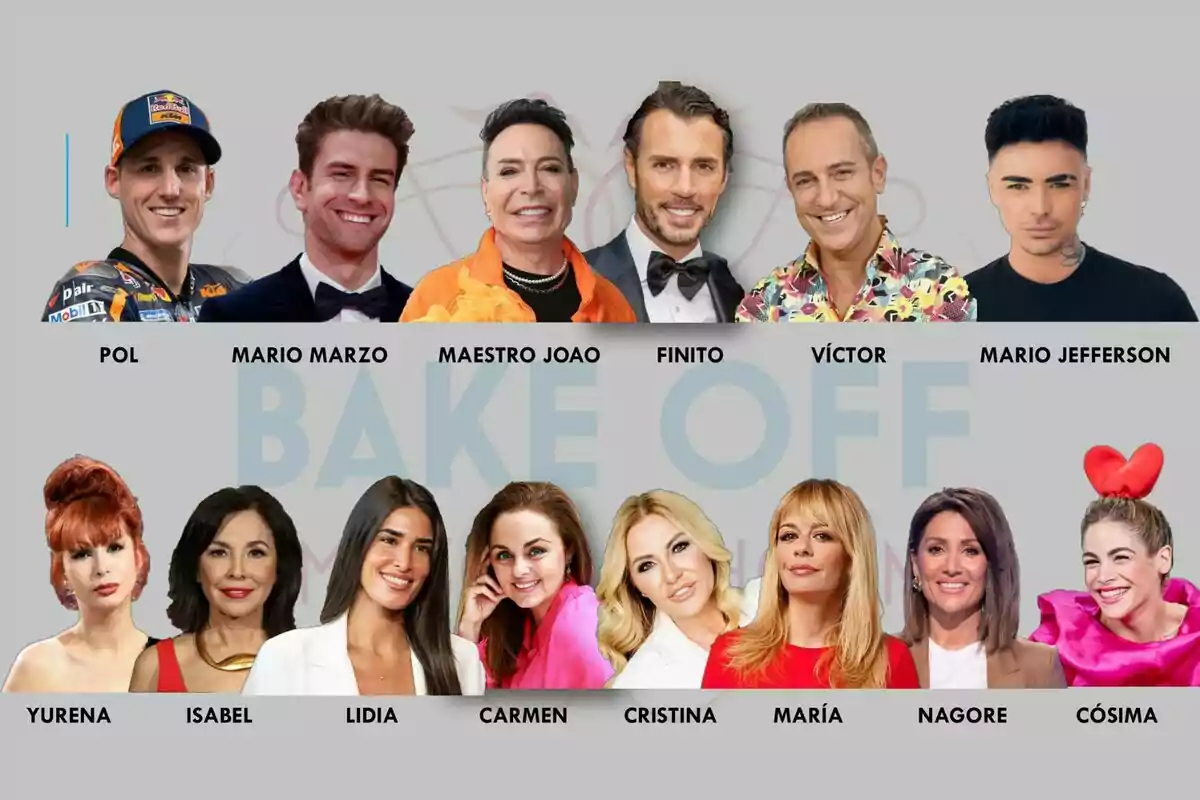 Yurena, Isabel Gemio, Lidia Torrent, Carmen Morales, Cristina Tárrega, María Adanez, Nagore Robles, Cósima Ramírez, Pol Espargaró, Mario Marzo, Maestro Joao, Finito de Córdoba, Víctor Sandoval y Mario Jefferson posando para una imagen promocional de Yurena, Isabel Gemio, Lidia Torrent, Carmen Morales, Cristina Tárrega, María Adanez, Nagore Robles, Cósima Ramírez, Pol Espargaró, Mario Marzo, Maestro Joao, Finito de Córdoba, Víctor Sandoval y Mario Jefferson posando para una imagen promocional de