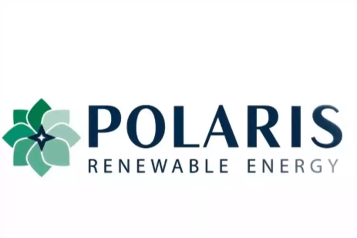 Logotipo de Polaris Renewable Energy con un diseño de flor verde estilizada a la izquierda.