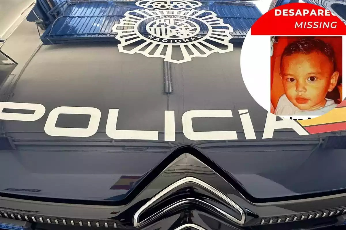 Collage de coche policial y bebé desaparecido