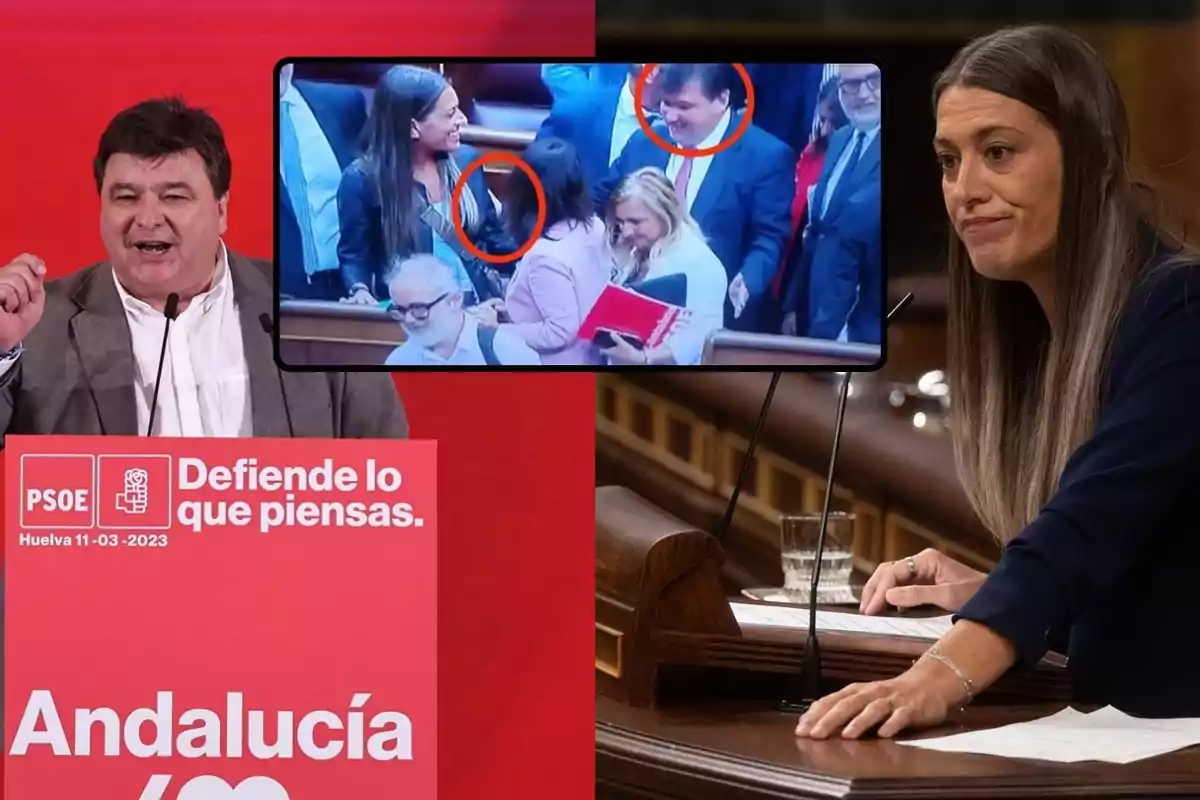 Collage del líder socialista de Huelva y Míriam Nogueras