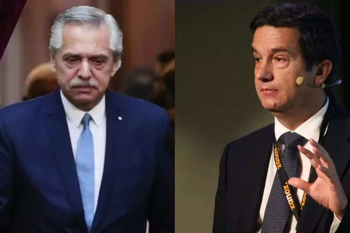 Dos hombres de mediana edad, uno con traje azul y corbata celeste a la izquierda, y otro con traje oscuro y corbata azul a la derecha, ambos en eventos formales.