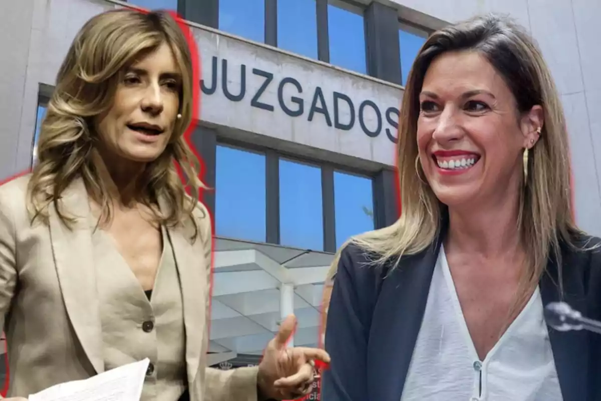 Dos mujeres frente a un edificio de juzgados.