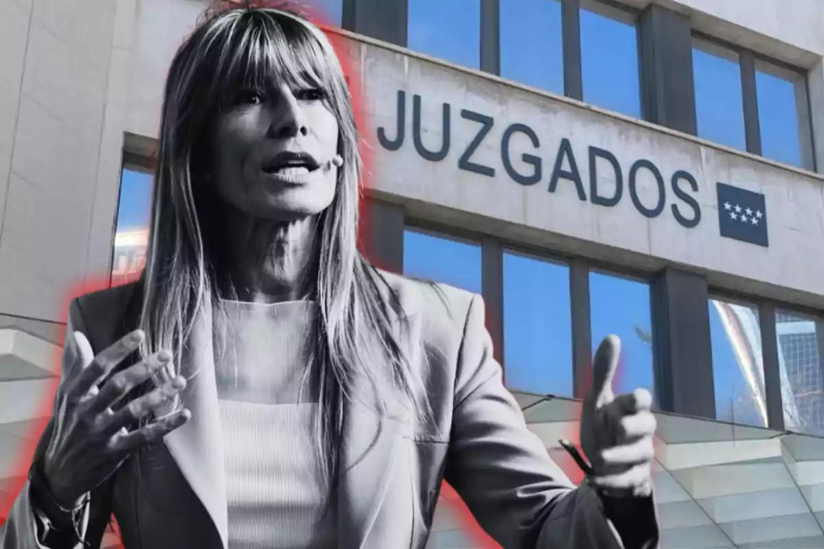 Una persona hablando frente a un edificio con la palabra "Juzgados" en la fachada.