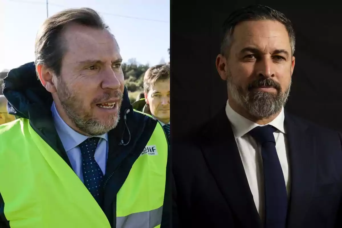 Dos hombres con barba, uno con chaleco reflectante y otro con traje oscuro.