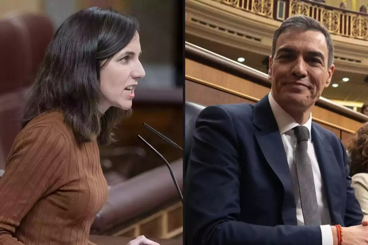 Dos personas en un entorno parlamentario, una hablando y la otra sonriendo.