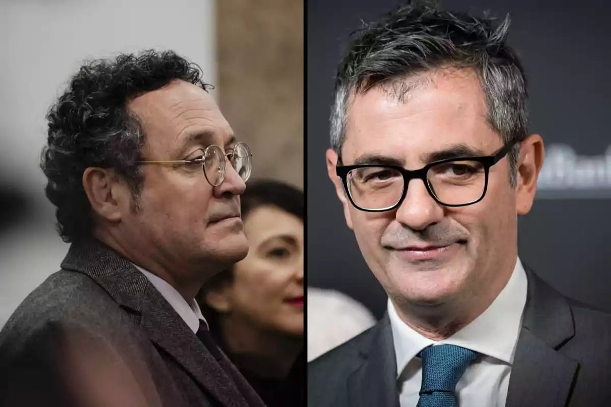 Dos hombres con gafas en un montaje de fotos, uno de perfil y otro de frente, ambos con trajes formales.