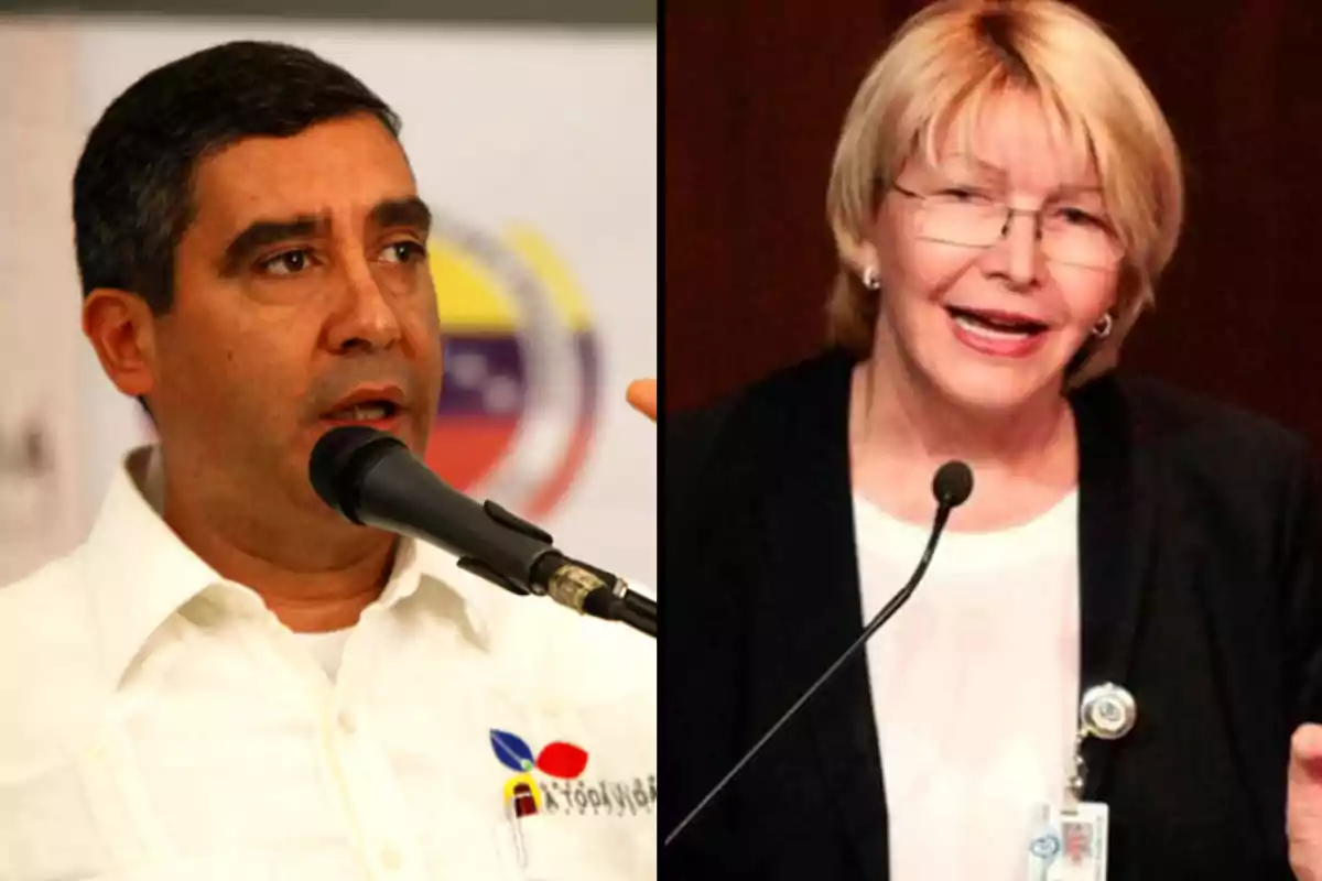 Dos personas hablando en micrófonos en un montaje de imágenes lado a lado.