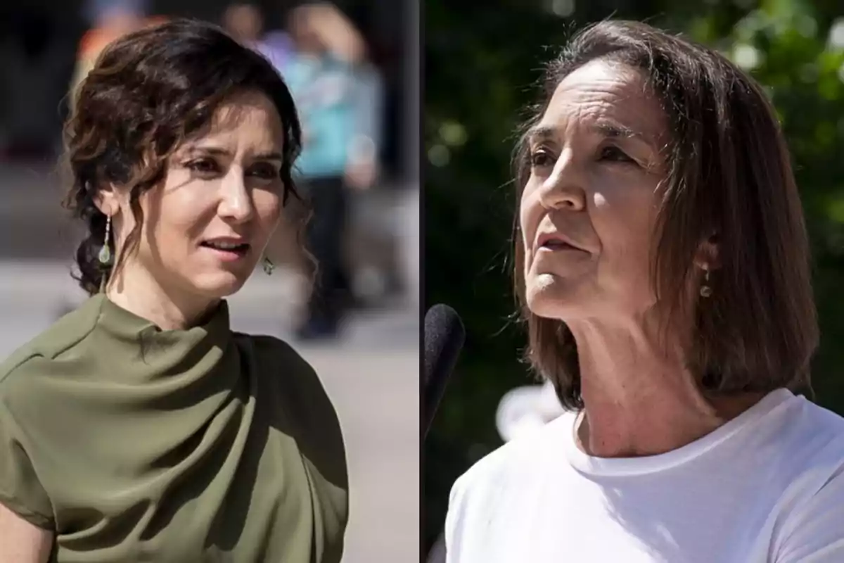 Dos mujeres en primer plano, una con blusa verde y cabello recogido a la izquierda y otra con camiseta blanca y cabello suelto a la derecha, ambas al aire libre.