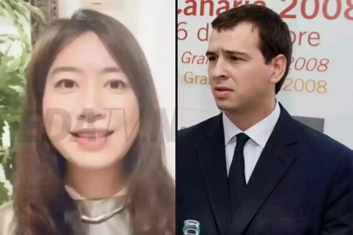 Una mujer sonriente con cabello largo y lacio a la izquierda y un hombre con traje y corbata a la derecha, ambos en diferentes entornos.