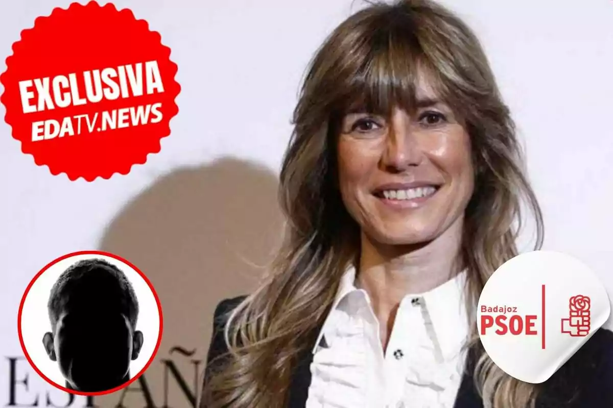 Una mujer sonriente con cabello largo y flequillo, junto a un logotipo de PSOE Badajoz y un sello de "Exclusiva EDATV.News" en la esquina superior izquierda.