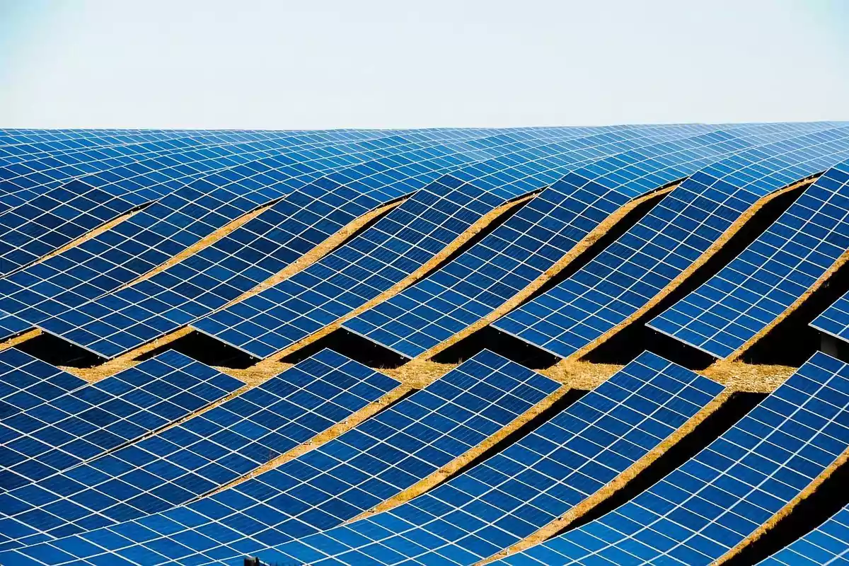 Paneles solares en un campo con un diseño ondulado.