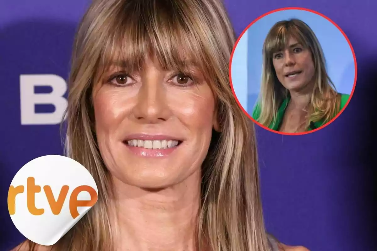 Mujer rubia sonriendo con flequillo, fondo morado y logo de RTVE en la esquina inferior izquierda, inserto circular con otra imagen de la misma mujer.