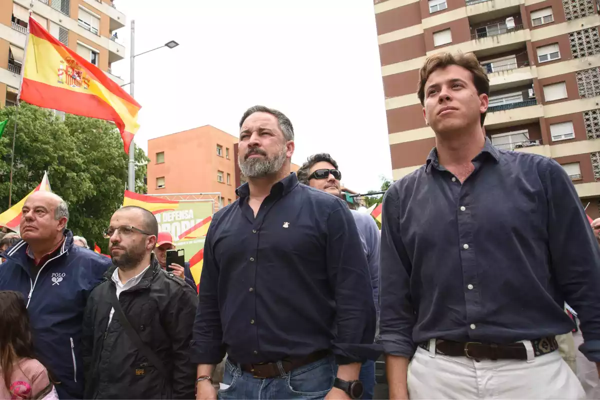 Santiago Abascal junto a Alberto Tarradas en el mitin de Vox en Salt (Gerona)