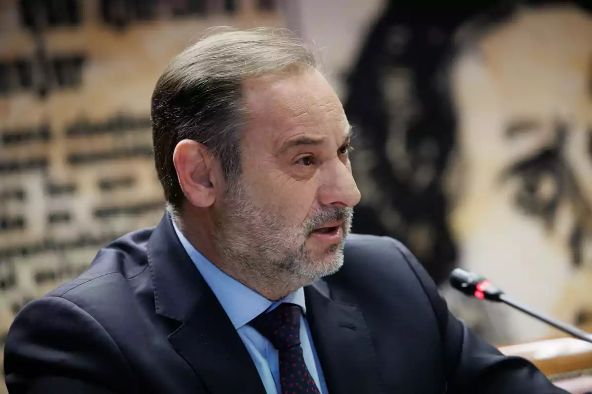 Hombre de mediana edad con barba y cabello canoso, vestido con traje y corbata, hablando en un micrófono en un entorno formal.