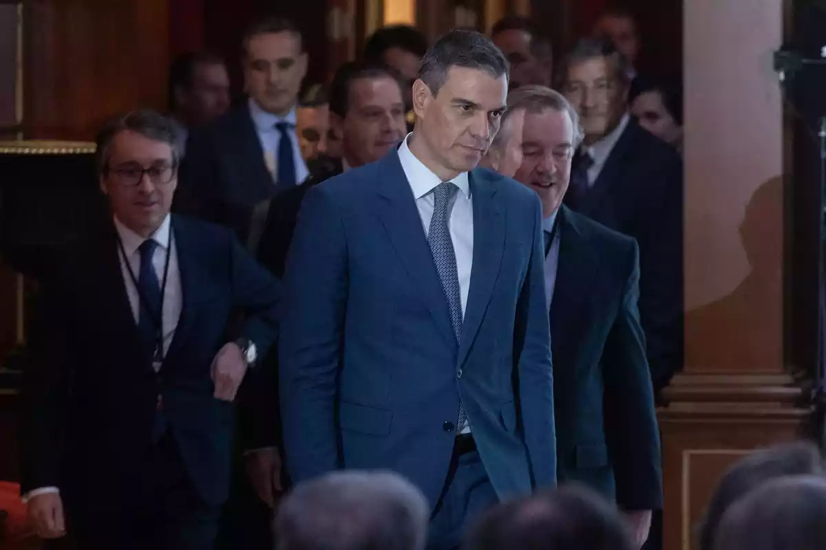 El presidente del Gobierno, Pedro Sánchez, a su llegada a la clausura de la Asamblea anual del Instituto de la Empresa Familia