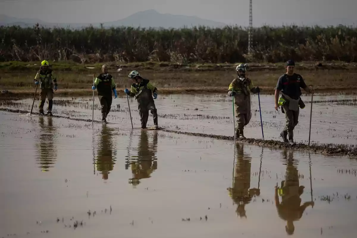 Bomberos del País Vasco durante la búsqueda de cadáveres en la Albufera de Valencia