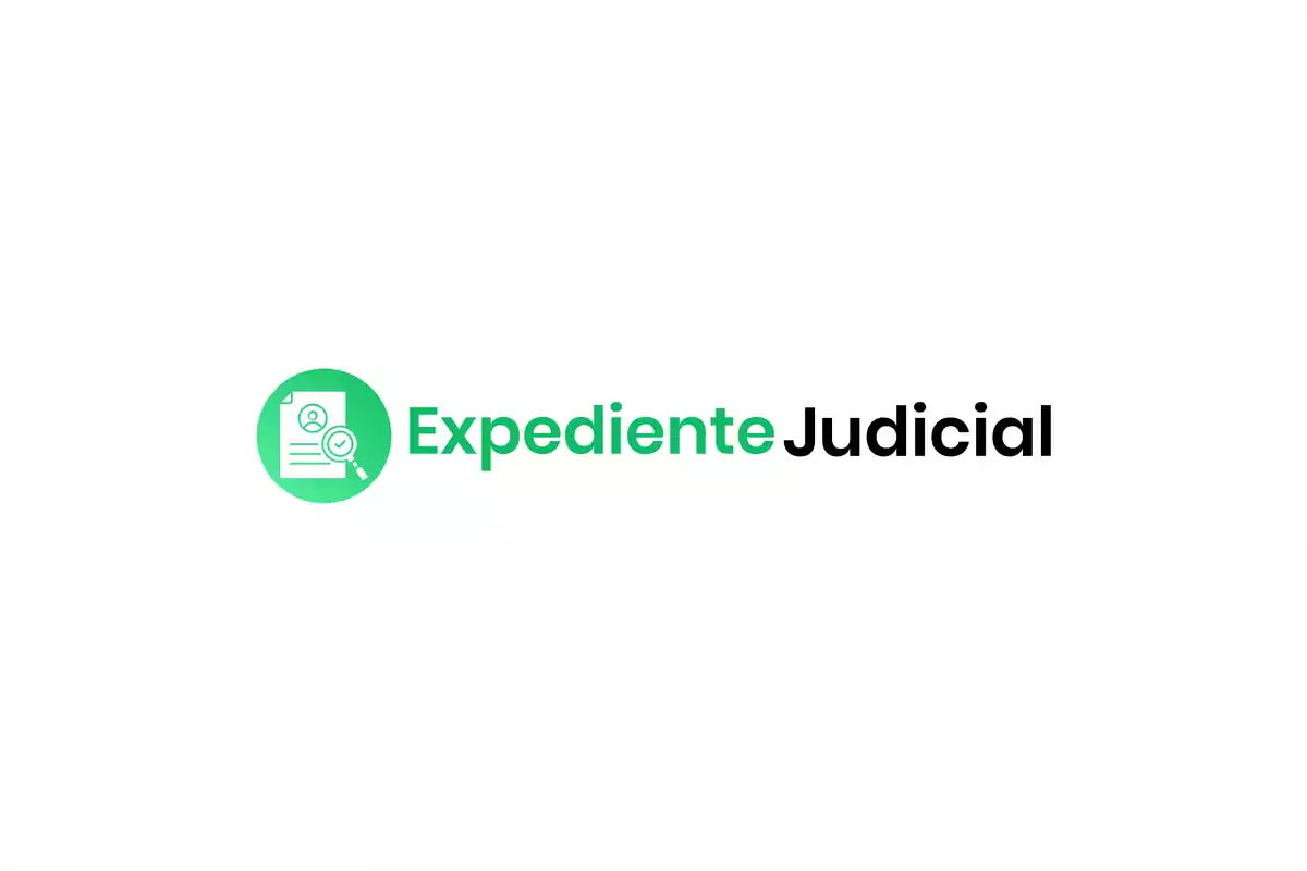 Logotipo de "Expediente Judicial" con un ícono verde de un documento y lupa.