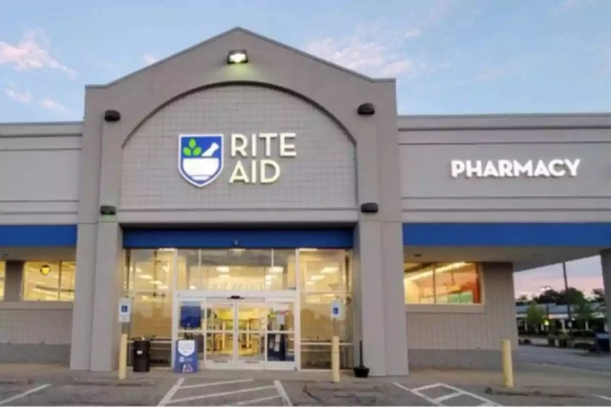 Facade of a Rite Aid store with an illuminated Facade of a Rite Aid store with an illuminated