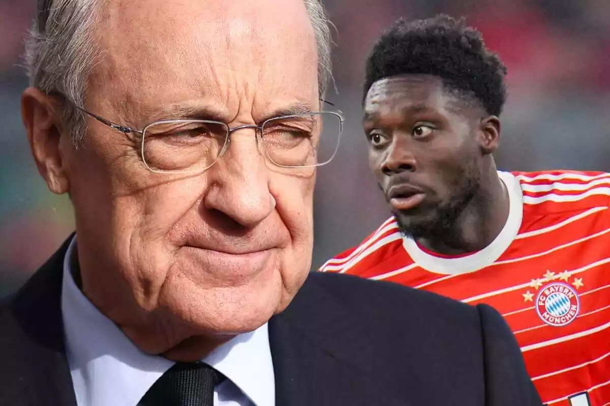 Florentino Pérez mirando de reojo a Alphonso Davies