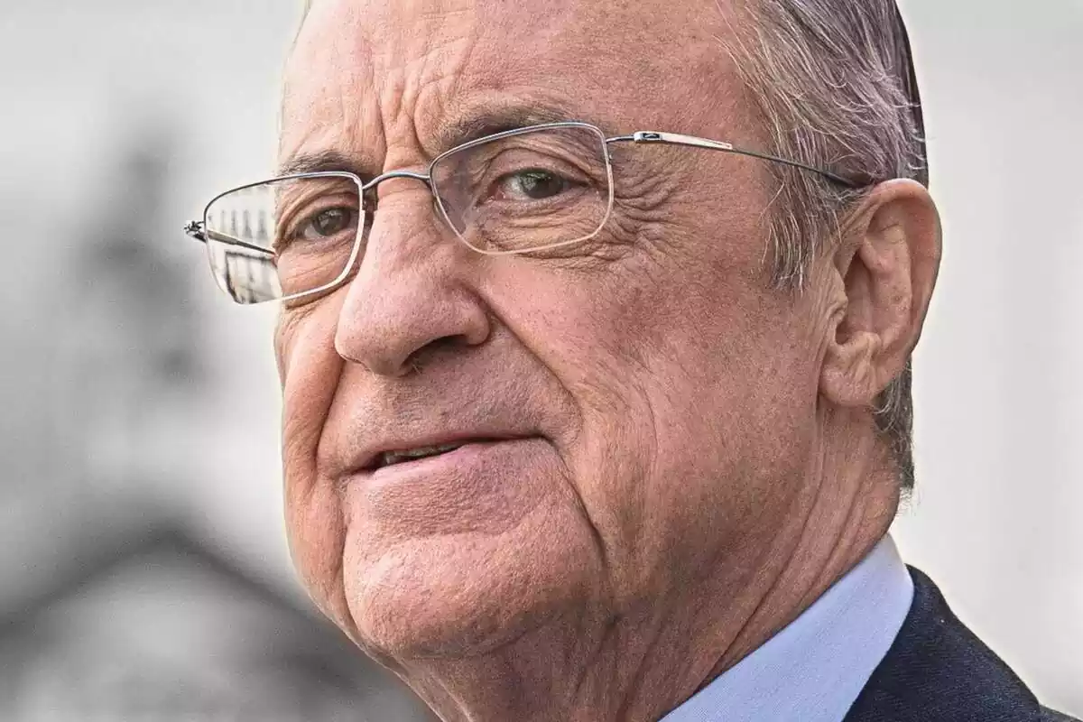 Florentino Pérez sobre un fondo blanco y negro