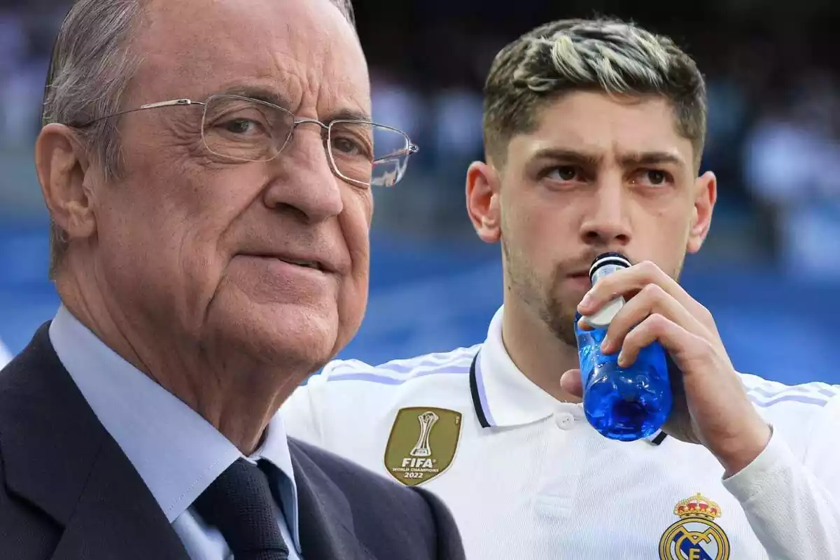 Florentino Pérez al lado de Fede Valverde