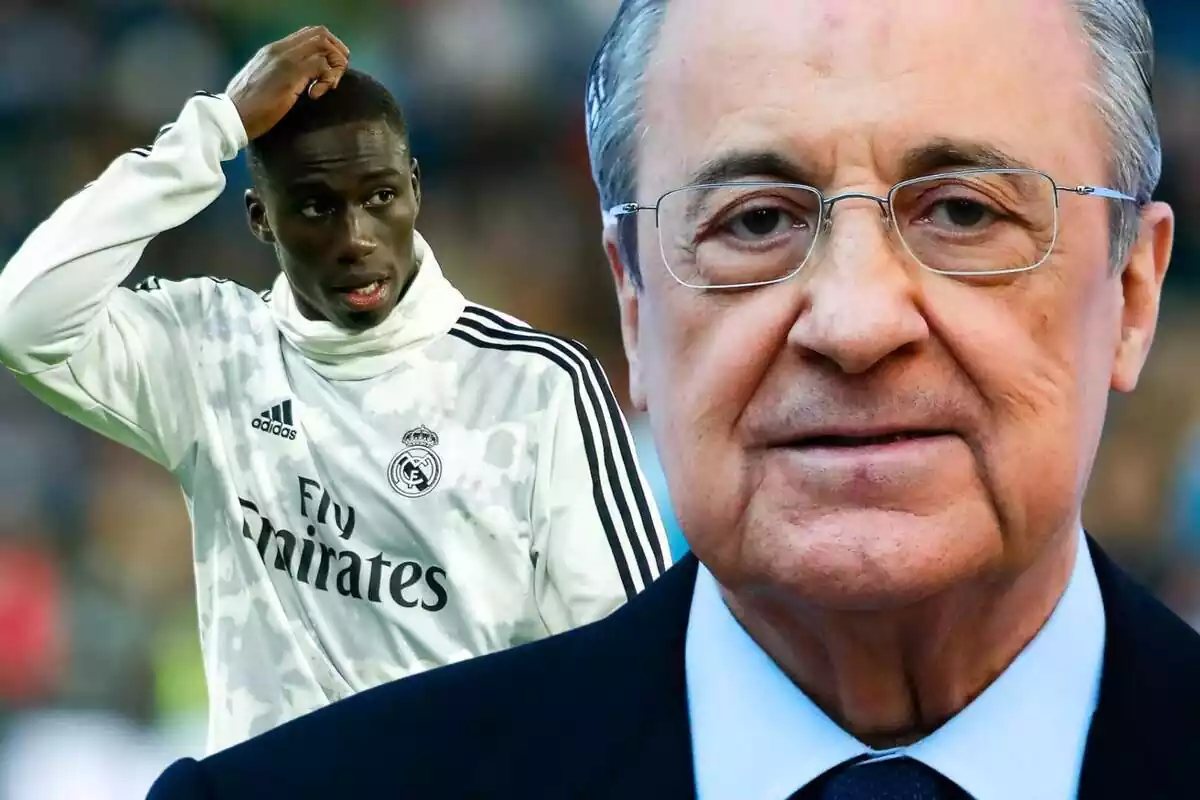 Florentino Pérez al lado de un Ferland Mendy preocupado