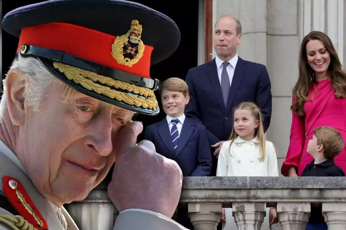 An elderly man in a military uniform looks excited while a family is seen on a balcony in the background. An elderly man in a military uniform looks excited while a family is seen on a balcony in the background.