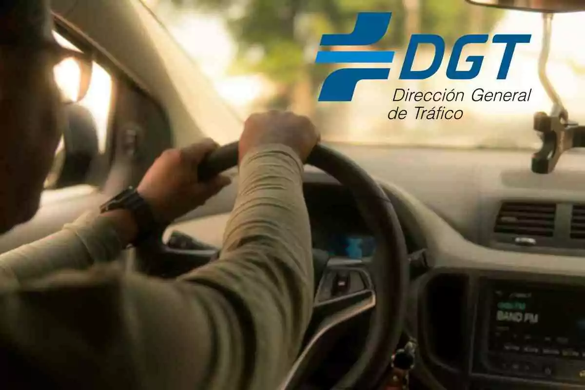Fotomontaje con una imagen de fondo de una persona conduciendo un coche y al frente el logo de la DGT