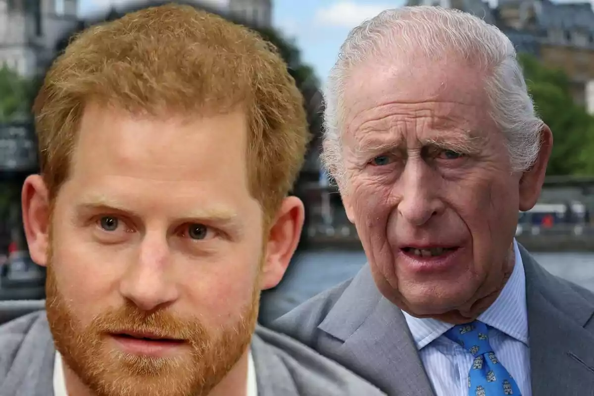 Two men of different ages with serious expressions, one with a red beard and the other with gray hair, in an urban setting. Two men of different ages with serious expressions, one with a red beard and the other with gray hair, in an urban setting.