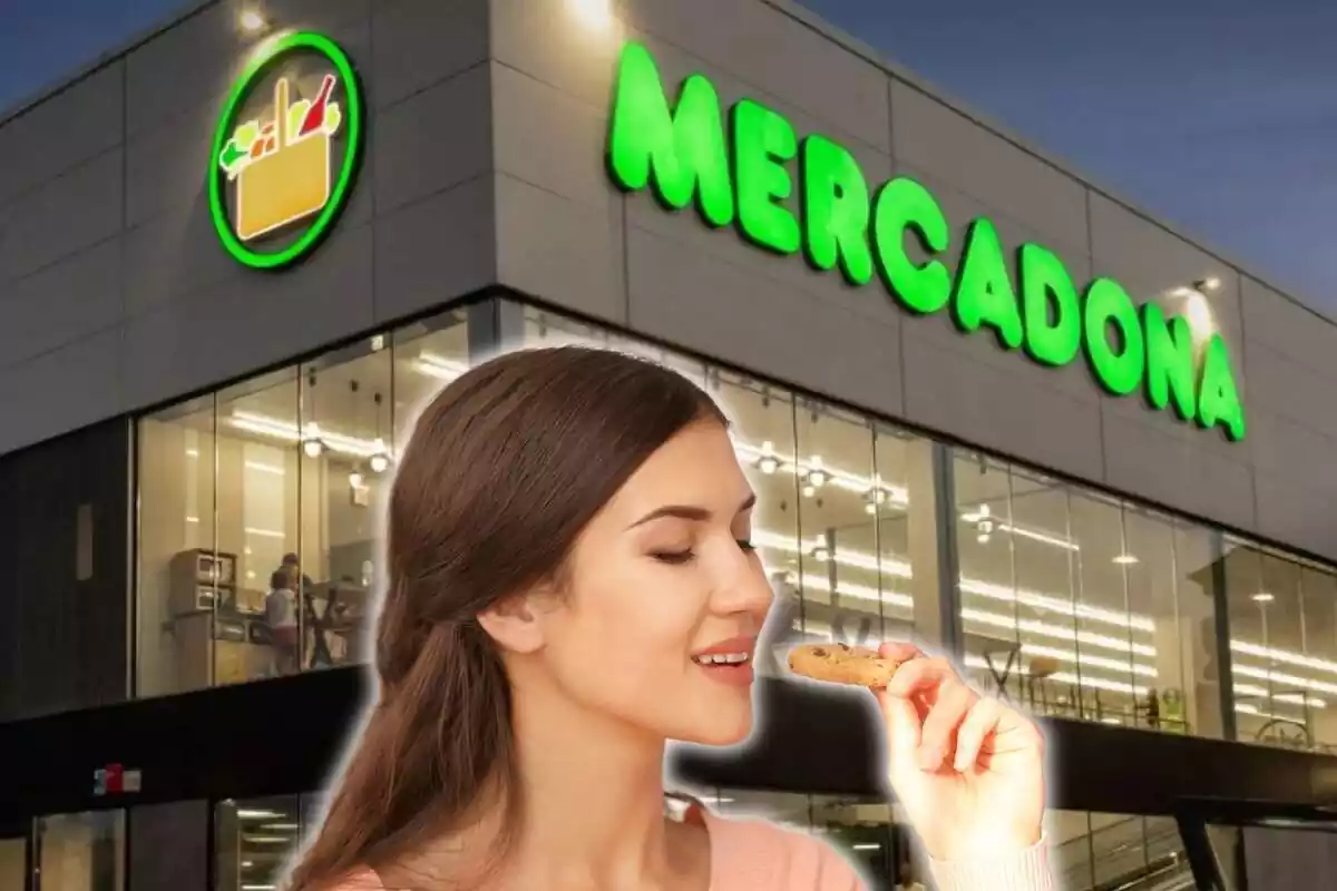 Mujer comiendo una galleta de Mercadona