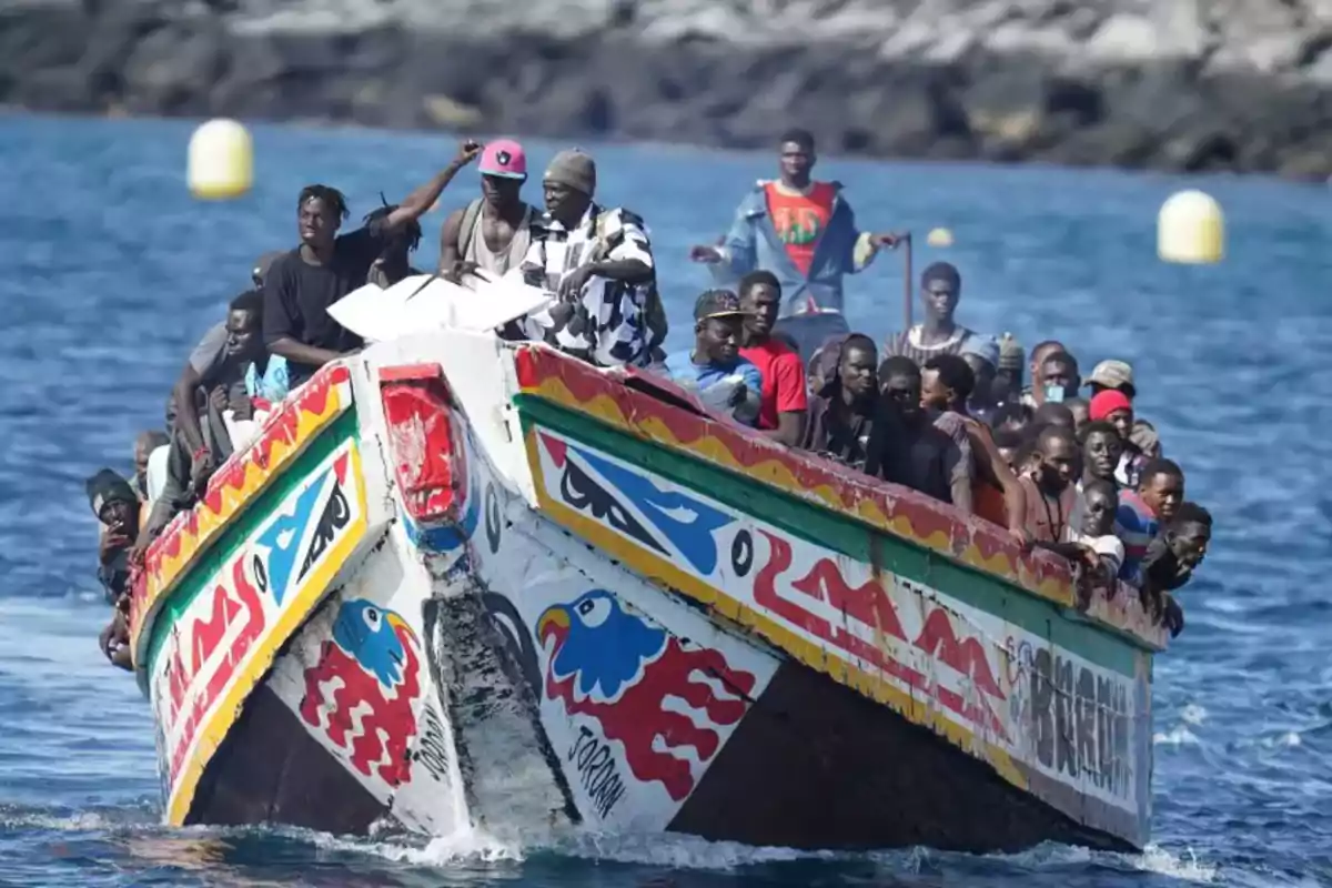 A group of illegal immigrants in a canoe