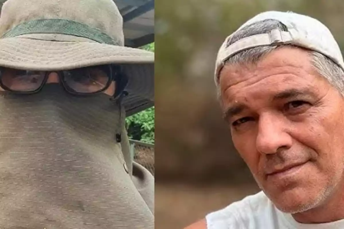Dos personas en una imagen dividida; la persona a la izquierda lleva un sombrero y tiene el rostro cubierto, mientras que la persona a la derecha lleva una gorra blanca y mira hacia la cámara. Dos personas en una imagen dividida; la persona a la izquierda lleva un sombrero y tiene el rostro cubierto, mientras que la persona a la derecha lleva una gorra blanca y mira hacia la cámara.
